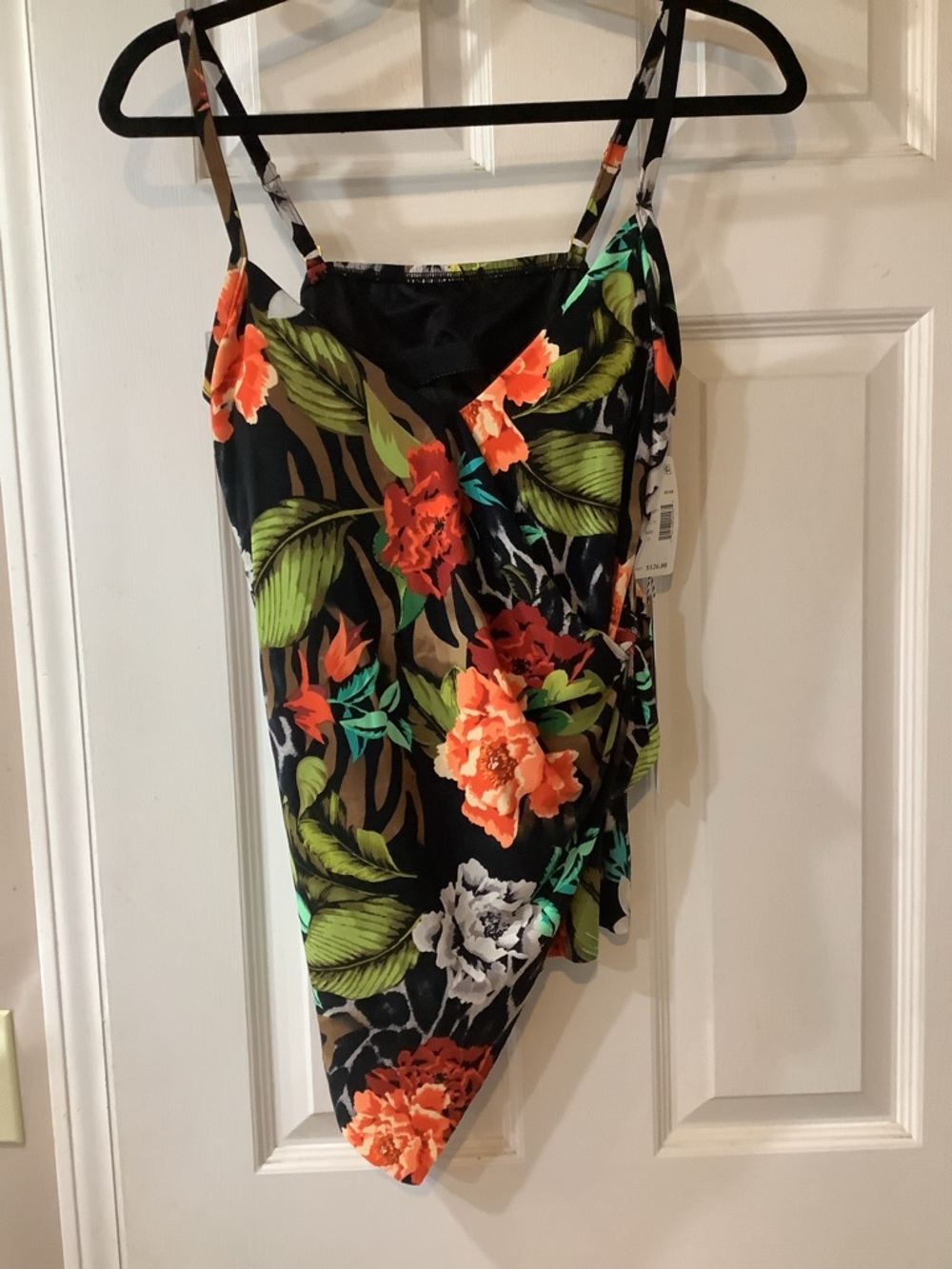 Magicsuit sz10 Black Floral TANKINI top in tropical theme NWT